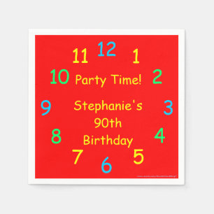 Party Time Paper Napkins, 90th Birthday, Red Napkin
