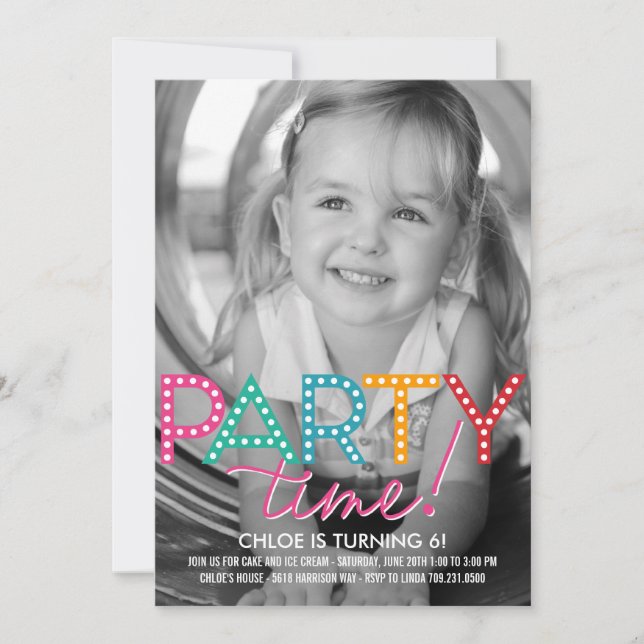 Party Time Photo Birthday Invitation (Front)