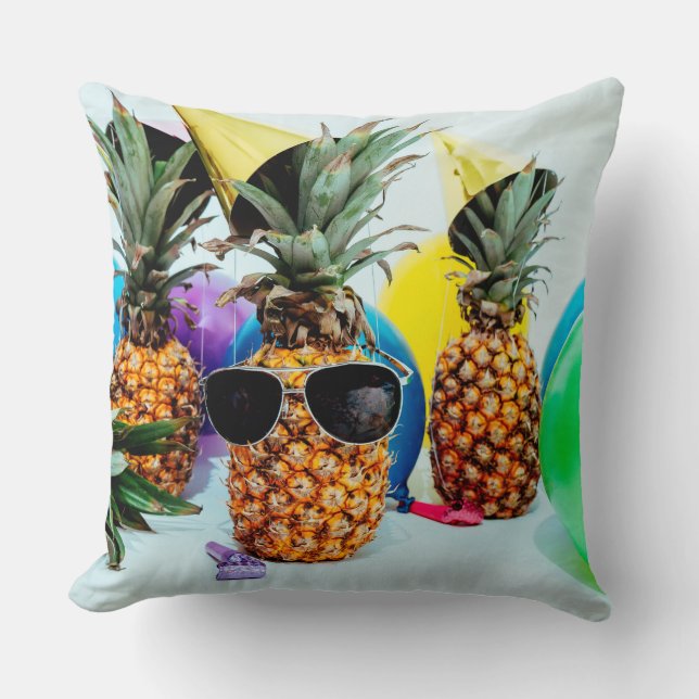 Party Time Pineapples with Party Favors, ZSSG Throw Pillow (Front)