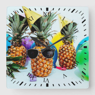 Party Time Pineapples with Party Favours, ZSSG Square Wall Clock