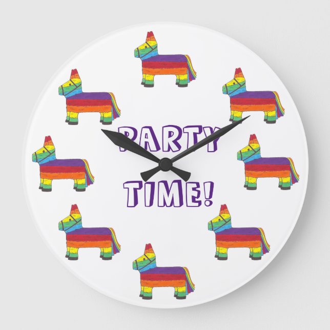 PARTY TIME! Rainbow Donkey Piñata Fiesta Birthday Large Clock (Front)