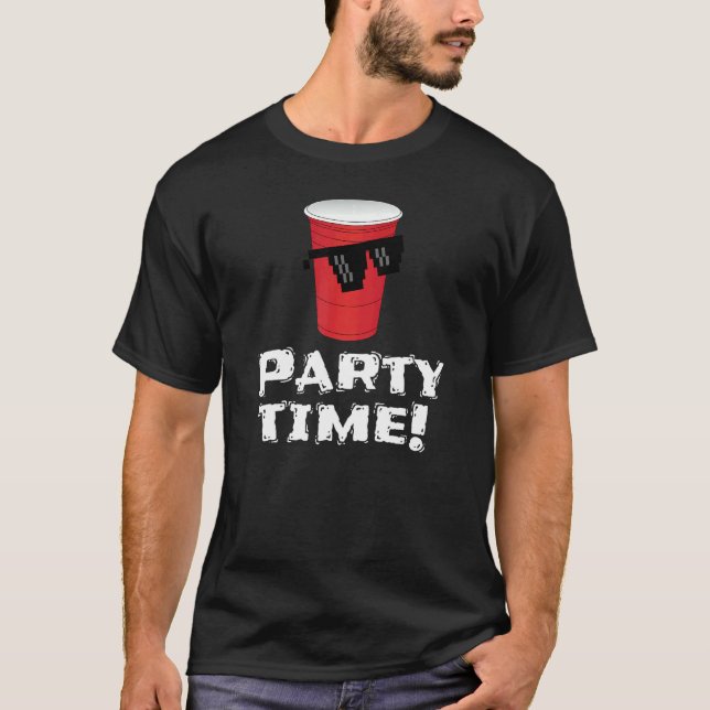 Party Time Red Plastic Cup Sunglasses T-Shirt (Front)