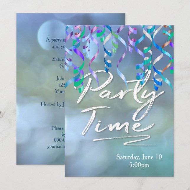 Party Time Streamers Invitation (Front/Back)