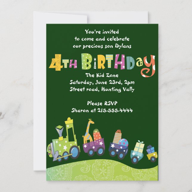 Party Train 4th Birthday Happy forth Invitation (Front)