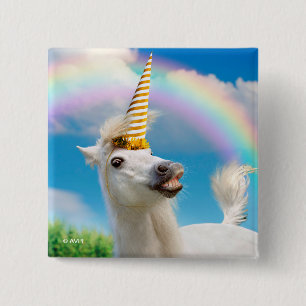 Party Unicorn Horse And Rainbow 2 Inch Square Button