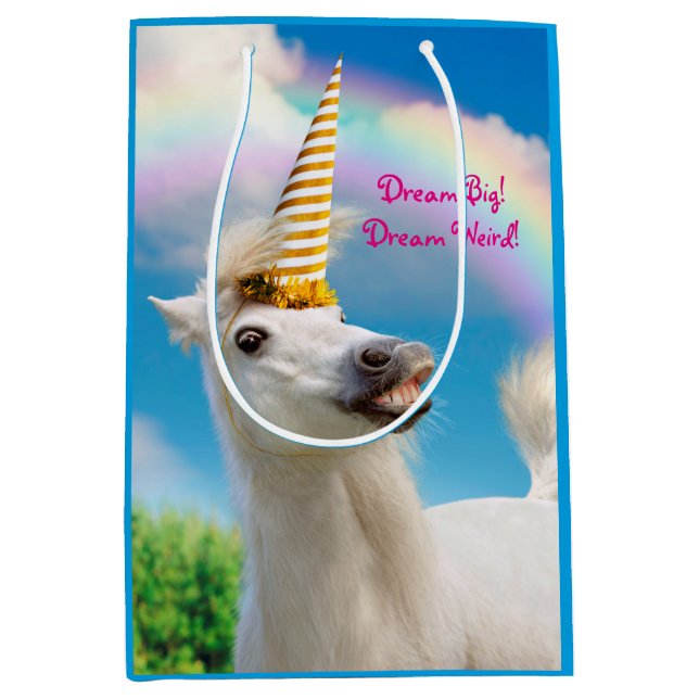 Party Unicorn Horse And Rainbow Medium Gift Bag (Front)