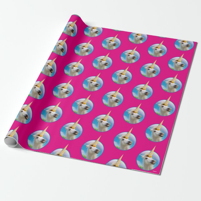 Party Unicorn Horse And Rainbow Wrapping Paper (Unrolled)