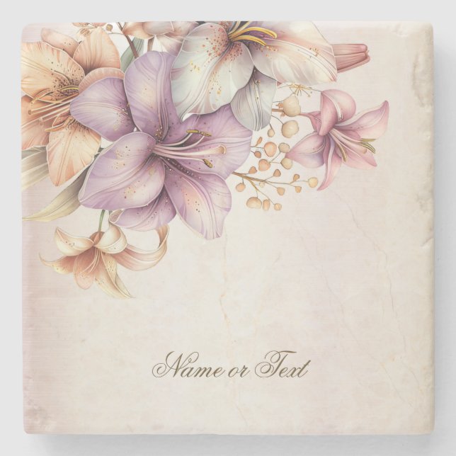 Party Watercolor Boho Pink Flowers Elegant Stone Coaster (Front)