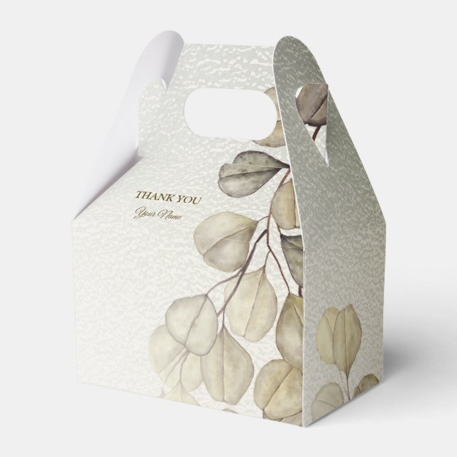 Party Watercolor Golden Eucalyptus Foliage Shiny Favor Box (Front Side)