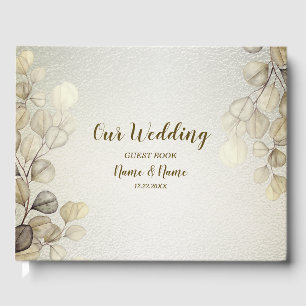 Party Watercolor Golden Eucalyptus Foliage Shiny Guest Book