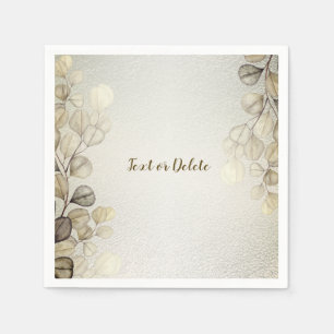 Party Watercolor Golden Eucalyptus Foliage Shiny Napkin