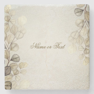 Party Watercolor Golden Eucalyptus Foliage Shiny Stone Coaster