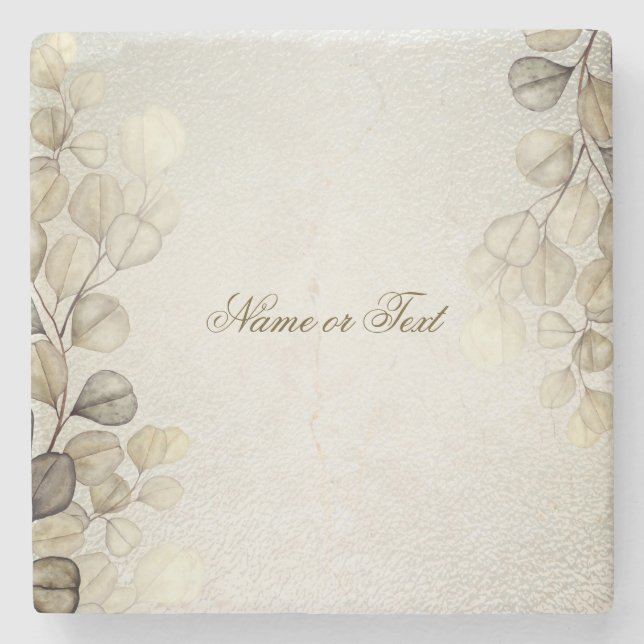 Party Watercolor Golden Eucalyptus Foliage Shiny Stone Coaster (Front)