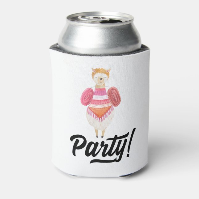 Party! Watercolor Llama Can Cooler (Can Back)