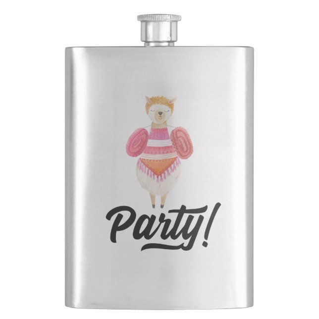 Party! Watercolor Llama Hip Flask (Front)