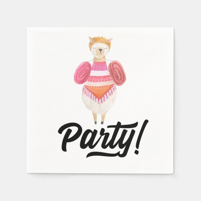 Party! Watercolor Llama Napkin (Front)