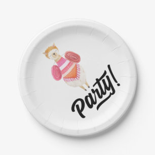 Party! Watercolor Llama Paper Plate