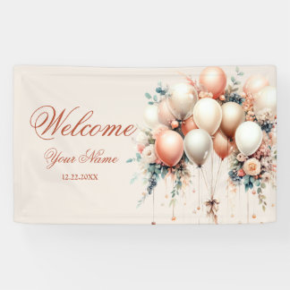Party Welcome Colourful White Peach Floral Balloon Banner