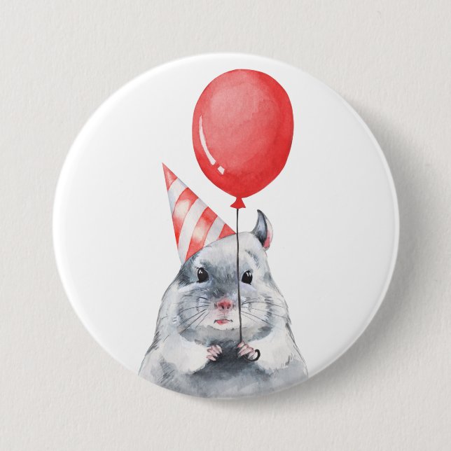 Party with chinchilla 3 inch round button (Front)