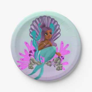 Party With Tash | Mermaid African American Girl Paper Plate