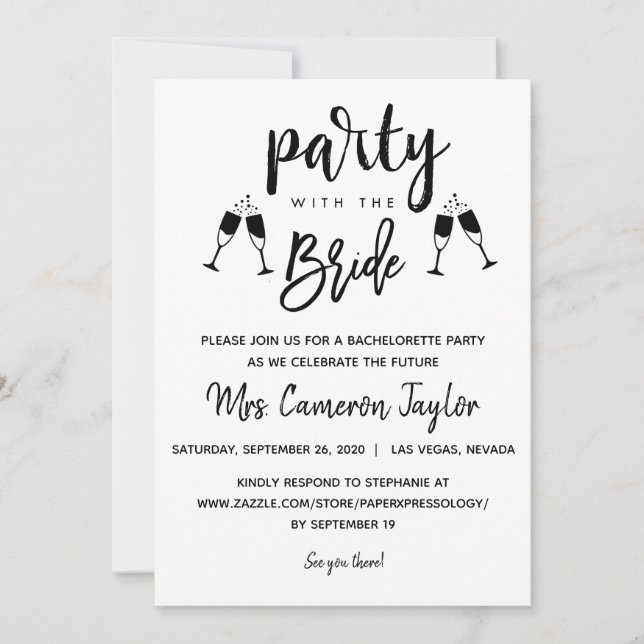 Party with the Bride Bachelorette Details Invite (Front)
