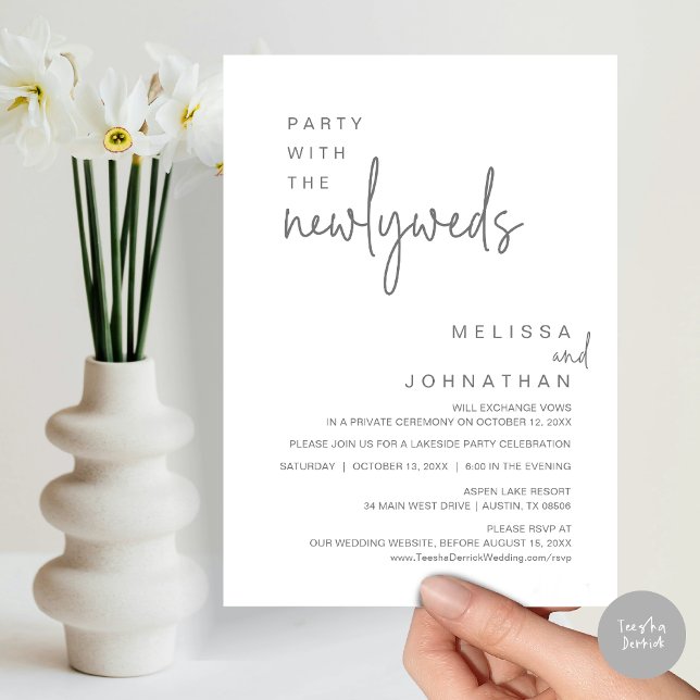 Party With The Newlyweds, Wedding Dinner Invitation (Party with the newlyweds, Post wedding dinner celebration invitation card, PDF, in Dark Grey)