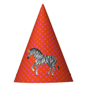 Party Zebra with Pink Dots on Red Party Hat