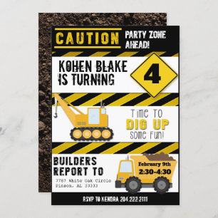Party Zone Construction Dump Truck Invitation 