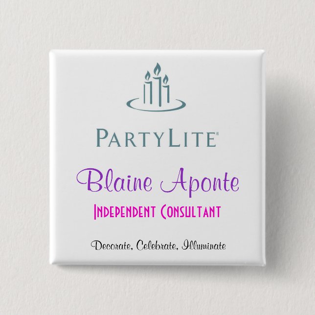 Partylite Name Badge 2 Inch Square Button (Front)