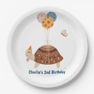 Pary animal, Turtle with balloons and party hat Paper Plate