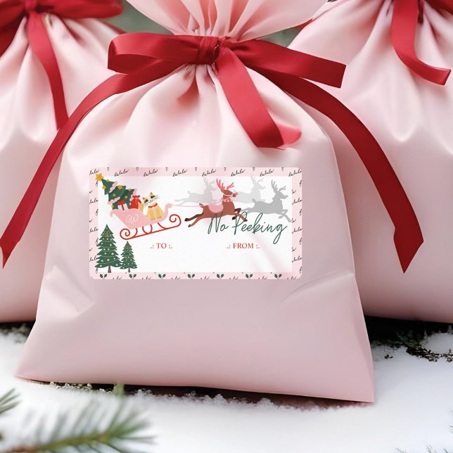 Pas de Peeeking Pink Père Noël Sleigh & Reindeer D (No Peeking Pink Santa's Sleigh & Reindeer To From Label)