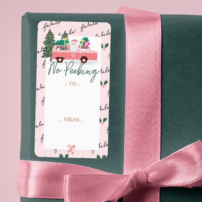 Pas De Pékin Père Noël Venir À Town Pink Retro Van (No Peeking Santa's Comin' To Town Pink Retro Van Label)