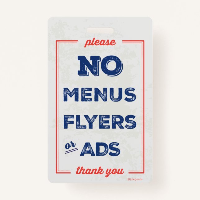 Pas de prospectus, Menus, Annonces Signaler Badge (Dos)
