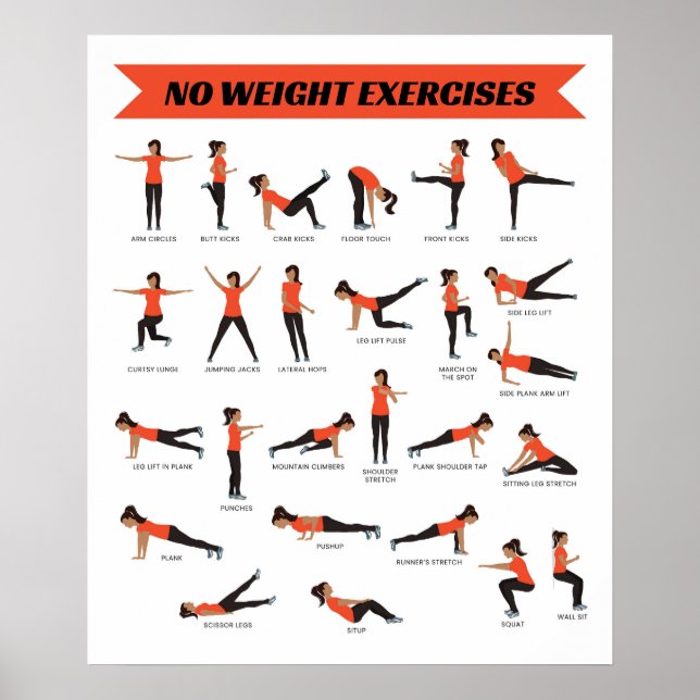 Pas d'exercice de poids Poster Fitness - Orange (Devant)