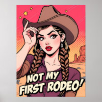 Pas Mon Premier Rodéo Cowgirl Poster Retro Art Imp
