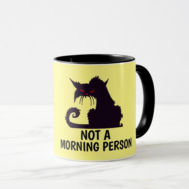 PAS UN MATIN PERSONNE GRUMPY CHAT NOIR CAFÉ MUGS (Devant droit)