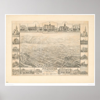 Pasadena, CA. Panoramic Map (1305A) Poster
