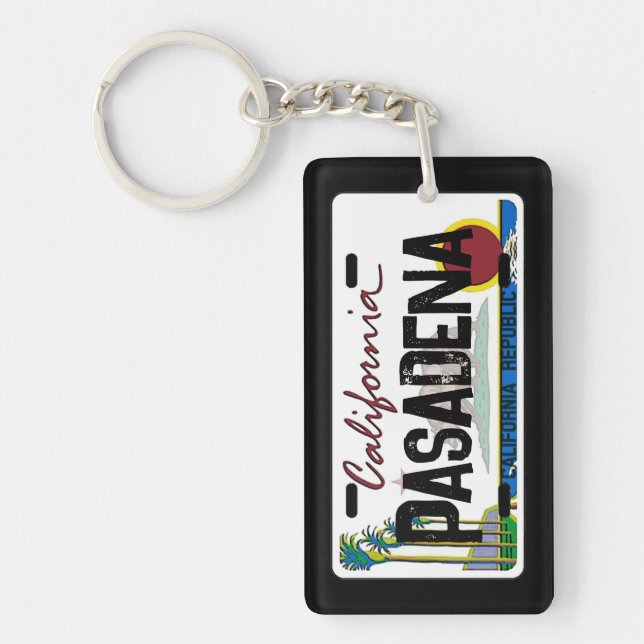 Pasadena California flag license plate keychain (Front)