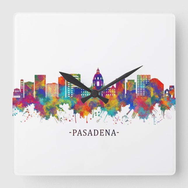 Pasadena California Skyline Square Wall Clock (Front)