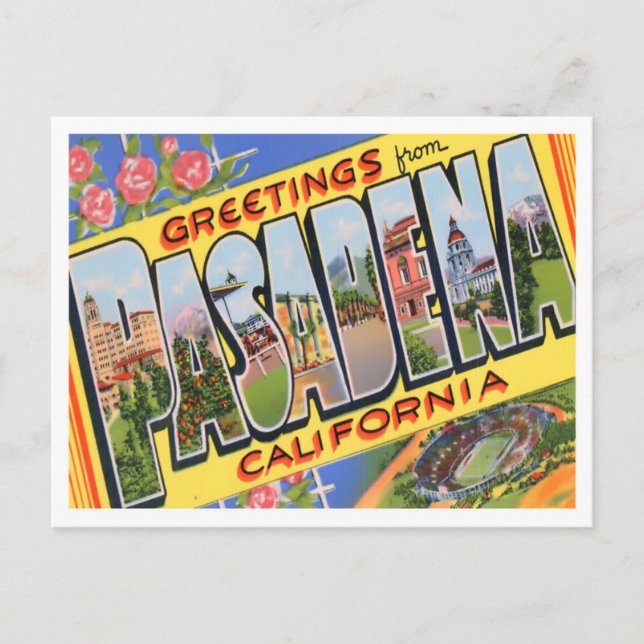 Pasadena, California Vintage Big Letters Postcard (Front)