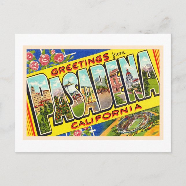 Pasadena California Vintage Grande Lettre Carte po (Devant)
