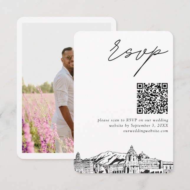 Pasadena Mariage RSVP QR Code carte petit boîtier (Devant / Derrière)