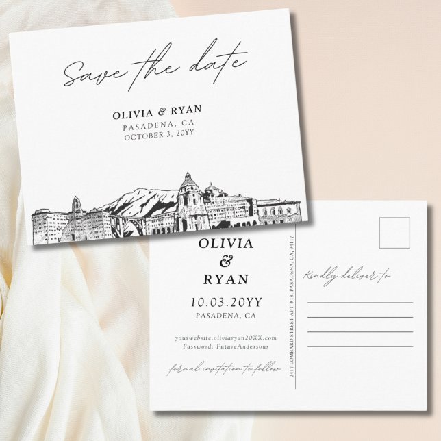 Pasadena Save the Date Postcard Elegant Wedding (Pasadena Save the Date Postcard Elegant Wedding)