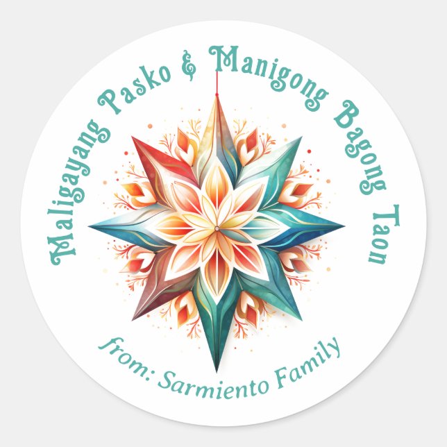 Paskong Pinoy Parol Christmas Classic Round Sticker (Front)