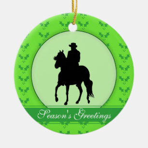 Paso Fino Horse Rider Holly Season's Greetings Ceramic Ornament