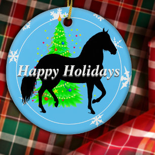 Paso Fino Horse Silhouette Happy Holidays Ceramic Ornament