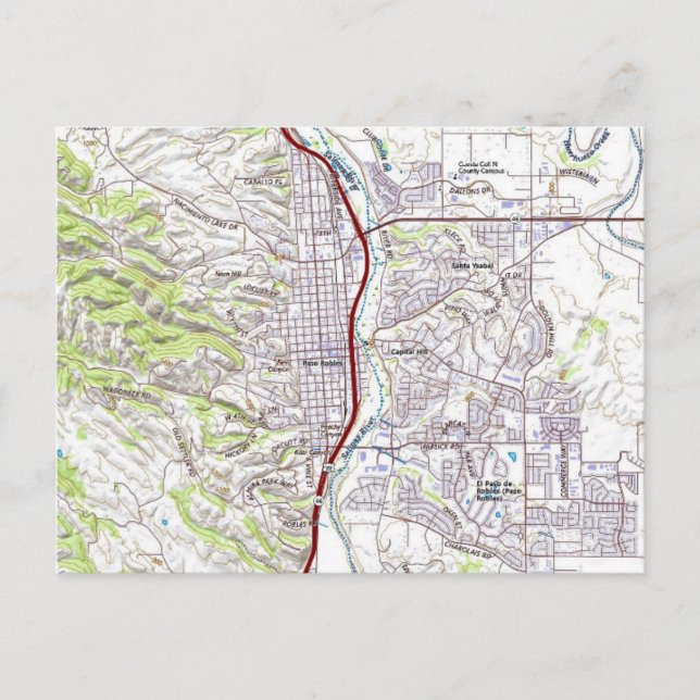 Paso Robles, California Map Postcard (Front)