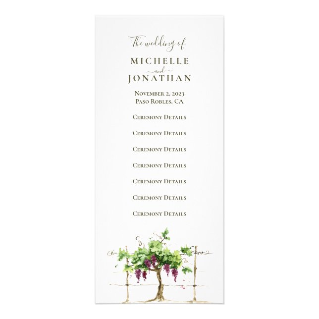 Paso Robles Vineyard Wedding Ceremony Program (Front)