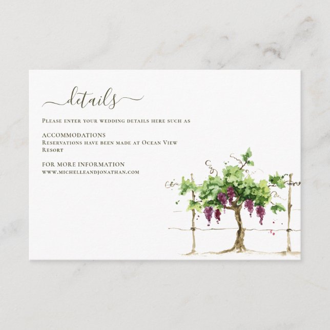 Paso Robles Vineyard Winery Wedding Enclosure Card (Front)