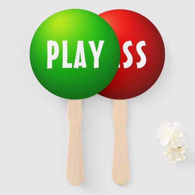 Pass Play Game Decision Paddle Sign Hand Fan (Front and Back)
